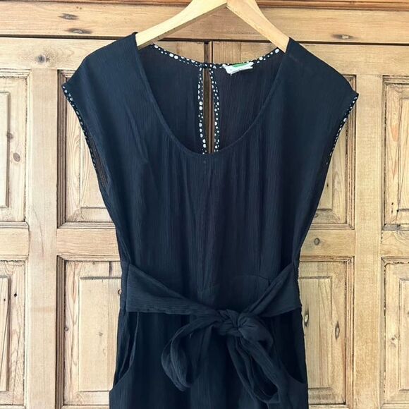 By Anthropologie 2 Black Jumpsuit Wide Leg Cropped Belted‎ - Picture 4 of 13